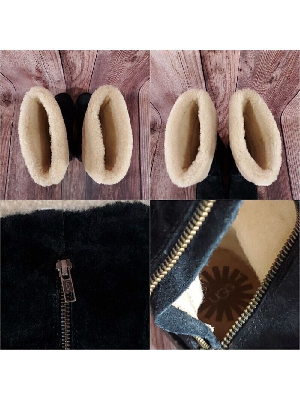 Ugg Karyn Womens Sz 7 Black Suede Leather Mid Calf Cuff Shearling Boots 1005449 - Picture 14 of 16